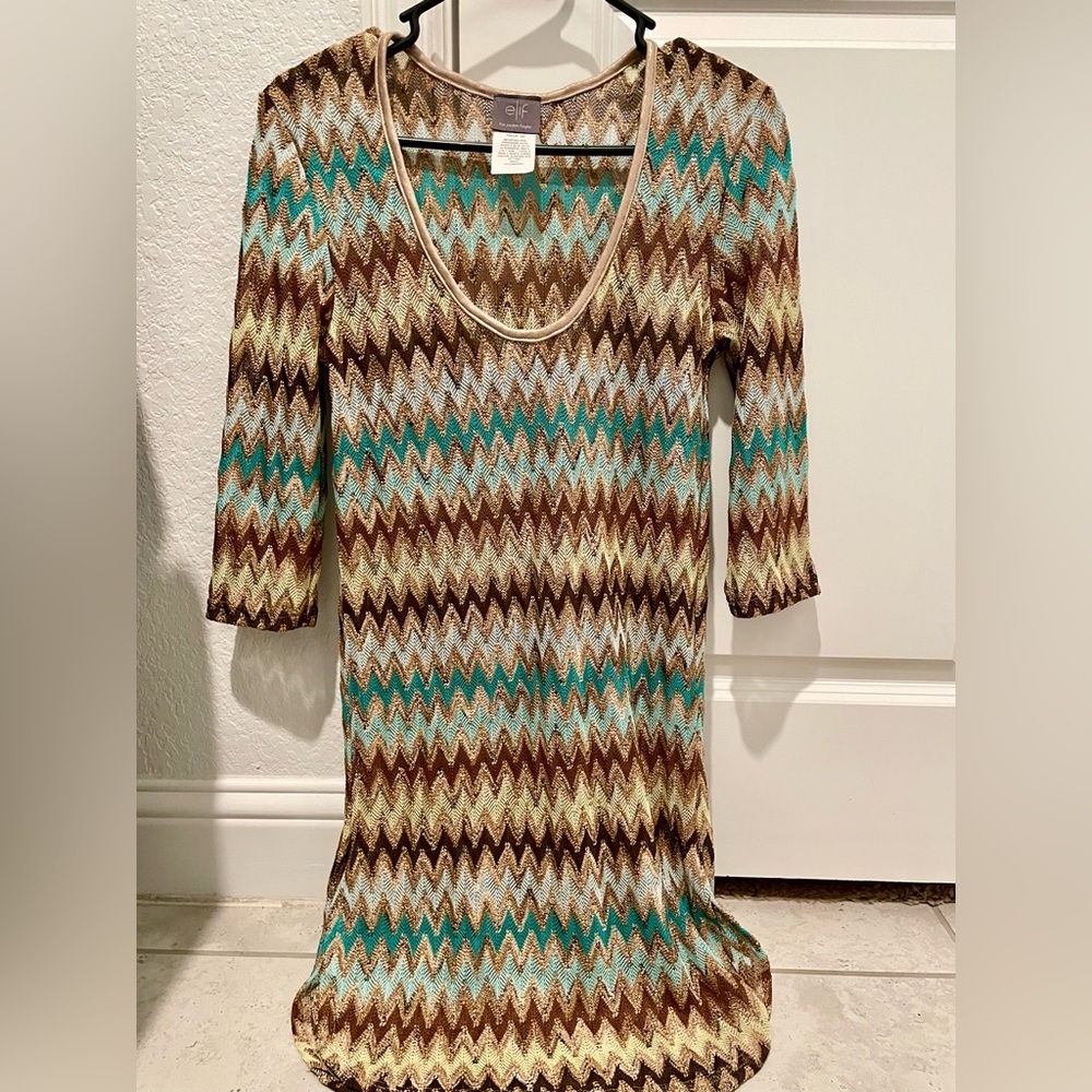 Elif by Jordan Taylor Zigzag Swim Coverup - Brown, Cream, Blue